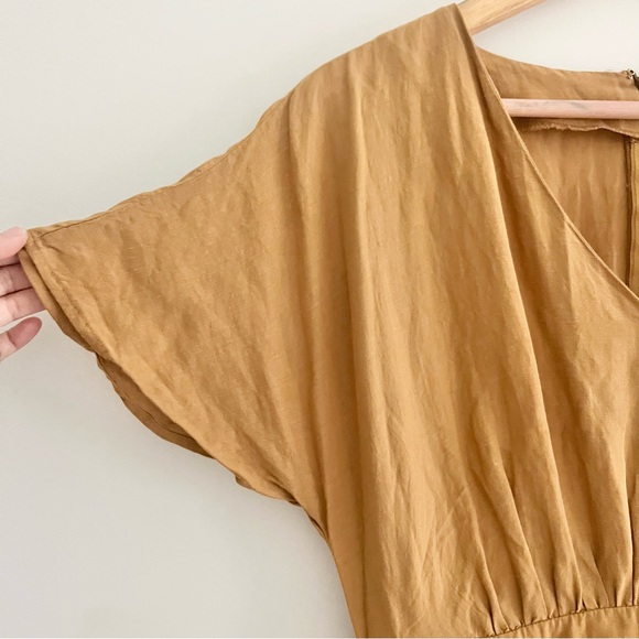 Madewell Linen Blend Dolman Sleeve Midi Dress Caramel Coffee Brown VNeck READ 4 - Picture 10 of 12